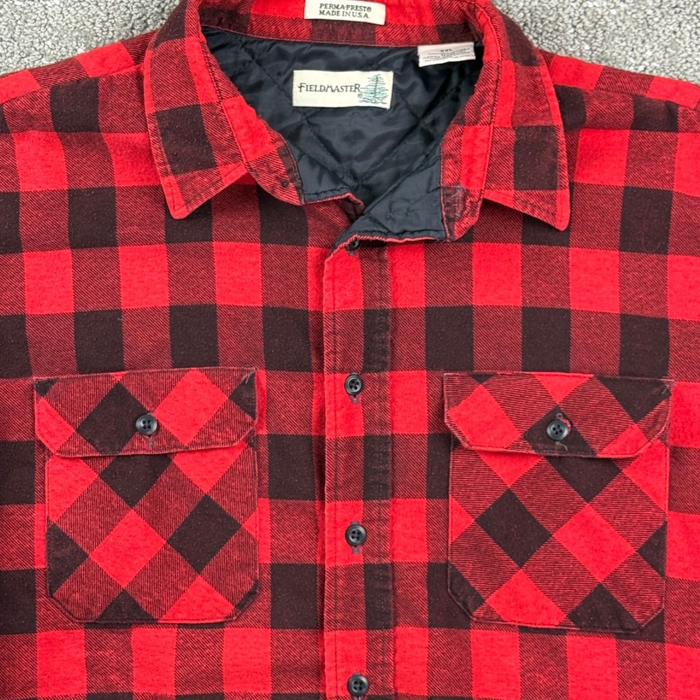 Vintage FieldMaster Mens XXL Red Black Buffalo Plaid Lined Flannel USA